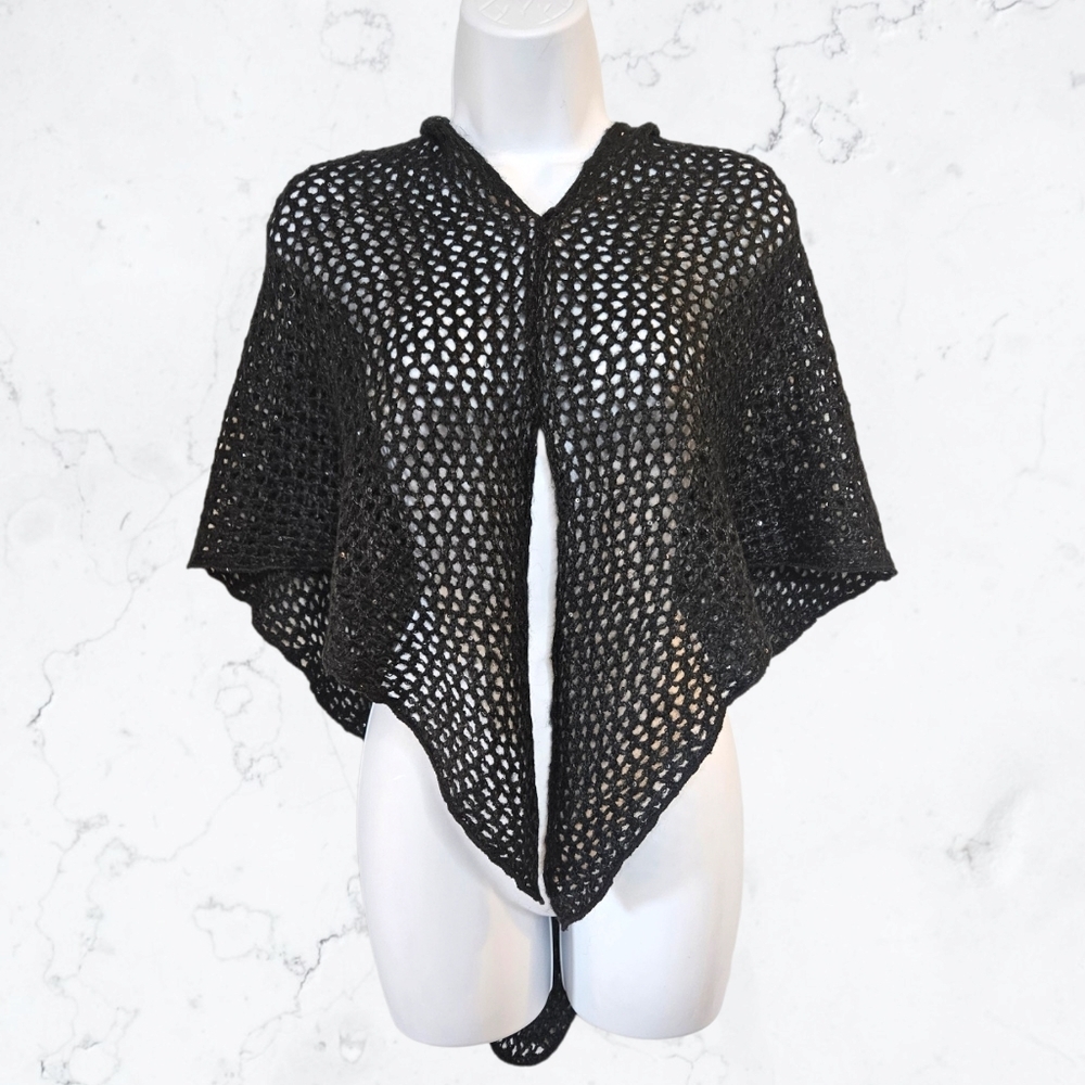New Charlie Paige Black Knitted Sequin Hooded Poncho